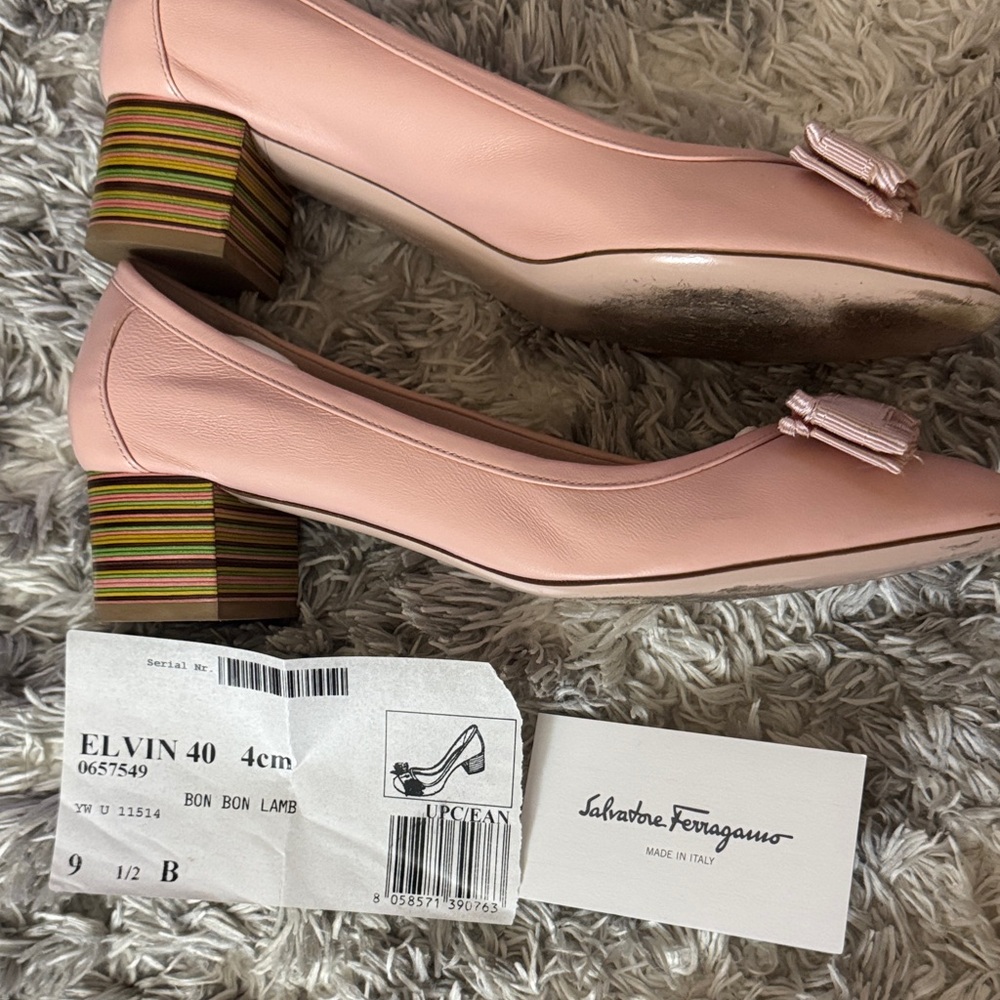Salvatore Ferragamo Pink Heels with Striped Block Heel